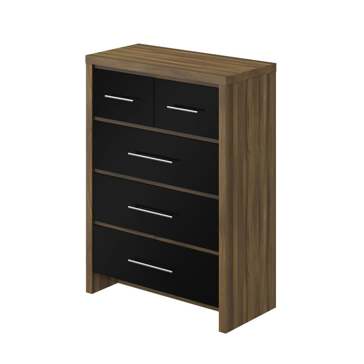 MFI London walnut and black gloss 2 over 3 drawer chest