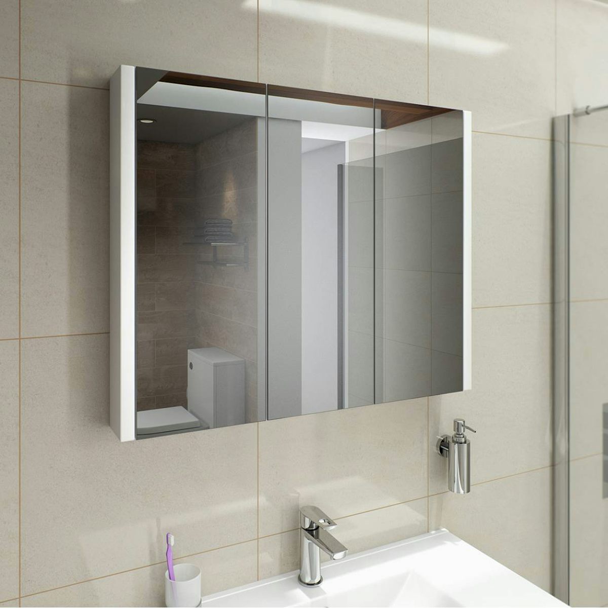Odessa White 3 Door Bathroom Mirror Cabinet  VictoriaPlum com