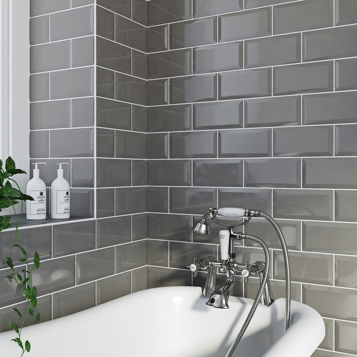 Metro Grey Bevel Gloss Tile 100mm X 200mm