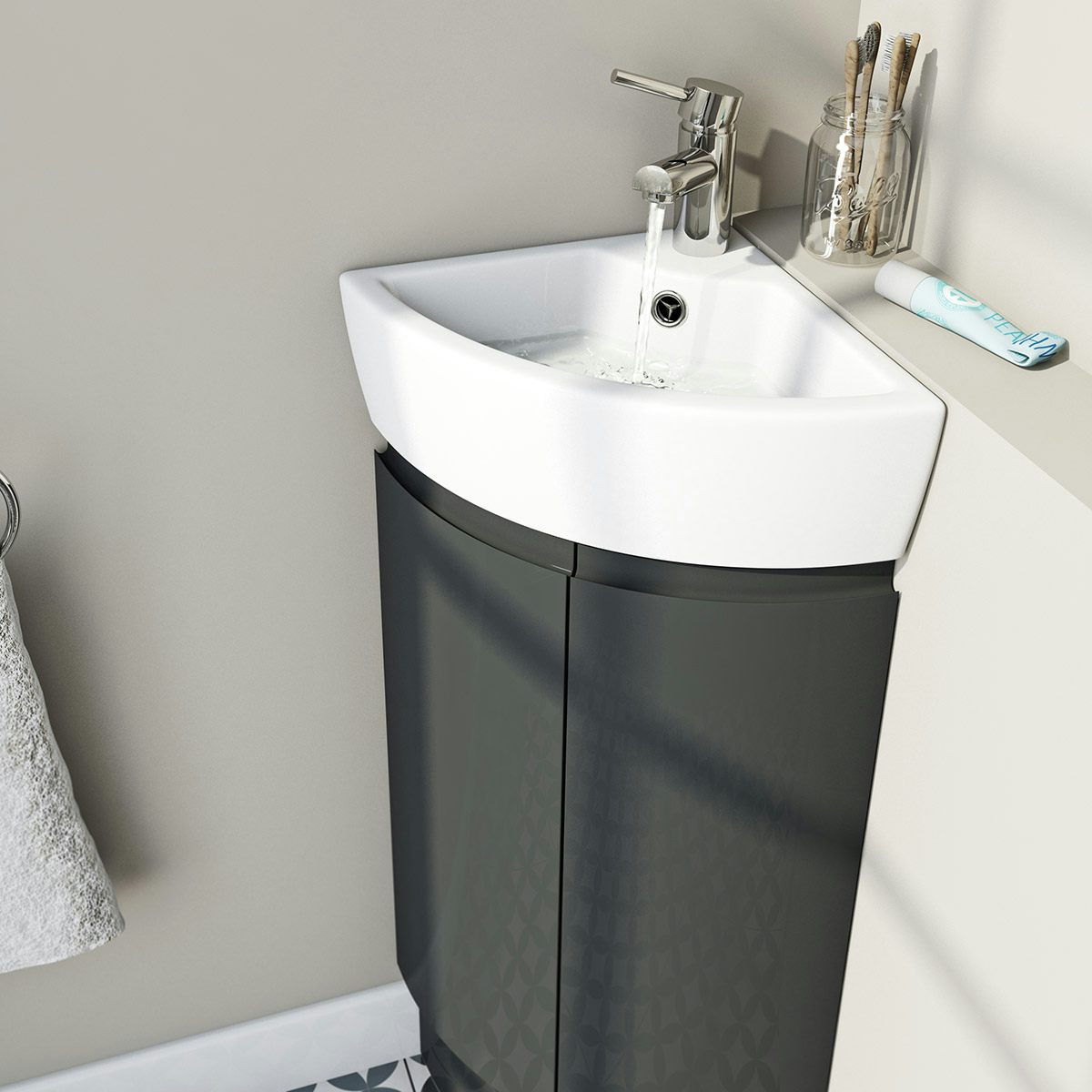 Mode Curvaceous slate compact corner vanity unit and ...