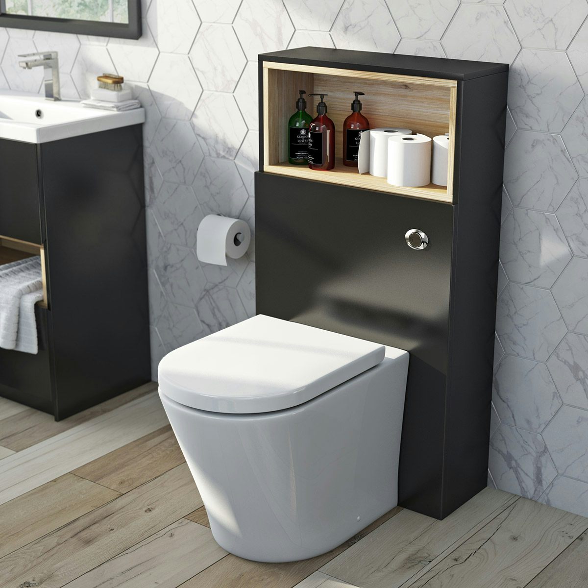 Tate Anthracite Oak back to wall toilet unit