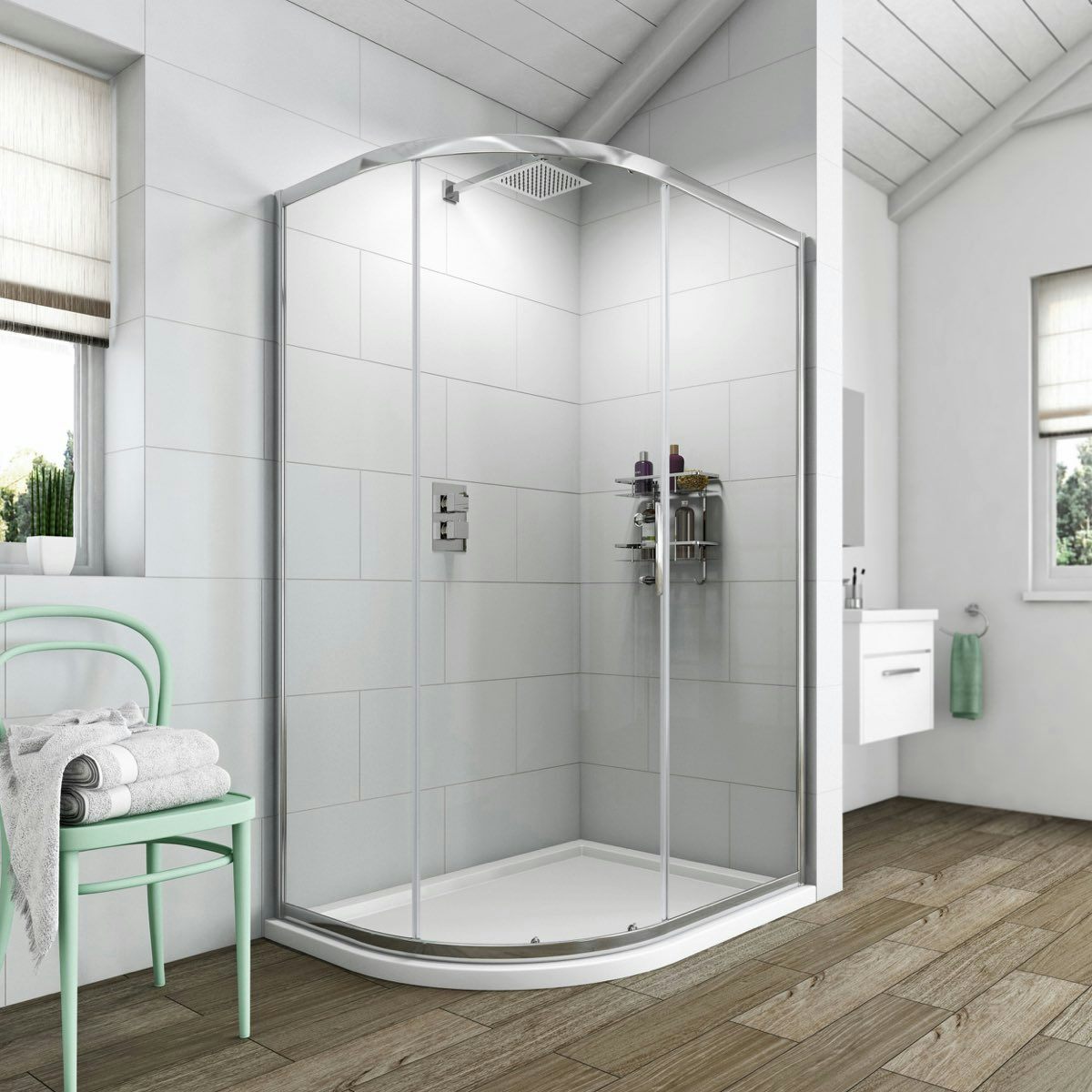 Clarity 6mm single door offset quadrant shower enclosure | VictoriaPlum.com