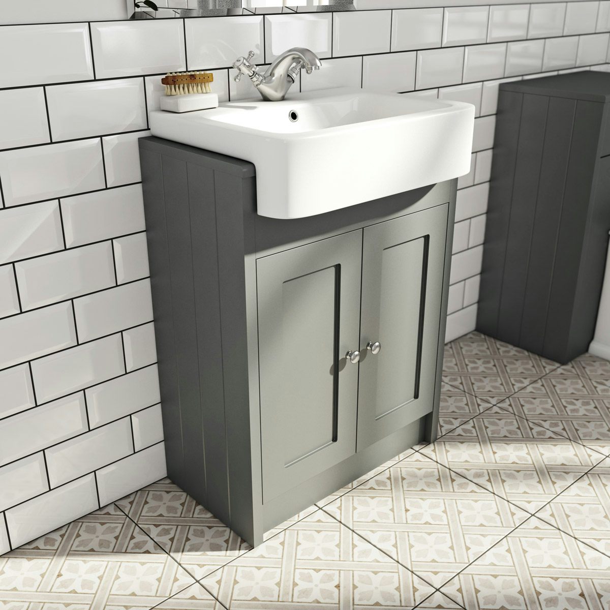 Winchester Grey Semi Recessed Vanity unit with basin | VictoriaPlum.com